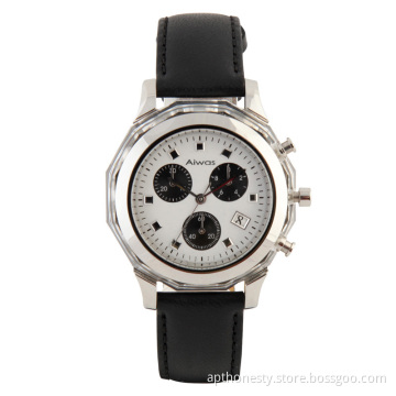 6 Needles Men Quartz Watch with Cow Leather Bracelet and Calendar Apt-M002